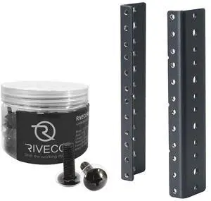 RIVECO 2 PCS 4U Rack Rails, Tapered Holes Rack Mount Rails for Recording & Network Wooden Cabinet Mounting, 3.0 mm Thickness Steel Heavy Duty & 10-32 Rack Screws 100 PCS
