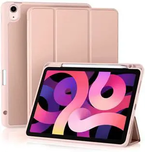 Akkerds Compatible with iPad Air 11 Inch Case 7th/6th Generation (M3/M2) 2025/2024, for iPad Air 5th/4th Generation Case 10.9 Inch 2022/2020 with Pencil Holder[Auto Sleep/Wake], Rose Pink