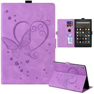 Case for Fire HD 10 Tablet 9th/7th/5th Generation 2019/2017/2015 Release, Multiple Angles Viewing Stand Cover Soft TPU Back Cover with Pen Holder and Auto Wake/Sleep, Purple