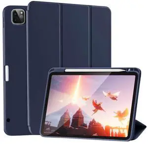 SIWENGDE Cases for iPad Pro 12.9 Case 6th/5th/4th Generation (2022/2021/2020) with Pencil Holder [Apple Pencil Wireless Charging] Soft TPU Smart Tri-fold Stand Protective Cover(Dark Blue)