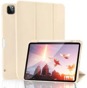 SIWENGDE Cases for iPad Pro 12.9 Case 6th/5th/4th Generation (2022/2021/2020) with Pencil Holder [Apple Pencil Wireless Charging] Soft TPU Smart Tri-fold Stand Protective Cover(Champagne Gold)