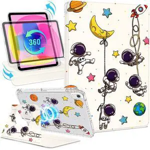 Shorogyt for iPad A16 11th Generation 11 inch 2025 /for i Pad 10th Generation case Magnetic Stand for Women - Cute Design 360 Degree Rotating Covers Girls Kids Teen with Pencil Holder,Space