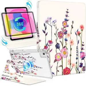Shorogyt for iPad Air 11 Inch Case M3 2025&M2 2024/Air 5th Generation 2022/Air 4th Gen 2020/Pro 11 Inch Case Magnetic Stand for Women - Cute 360 Degree Rotating Cover Girls Pencil Holder,Little Flower