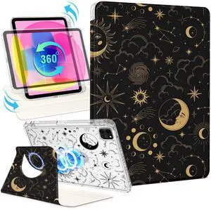 Shorogyt for iPad Air 13 Inch M3 2025 & M2 2024 /for i Pad Pro 12.9 inch (3/4/5/6th Gen) for Magnetic Stand for Women - Cute Design 360 Degree Rotating Covers Girls with Pencil Holder, Sun Moon