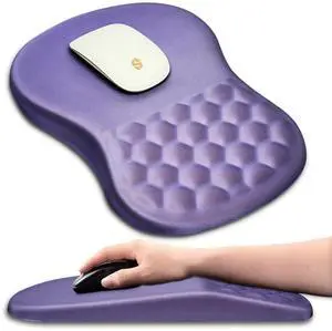 Ergonomic Wrist Rest Mouse Pad, Massage Design for Carpal Tunnel Pain Relief, Entire Memory Foam Non-Slip, Purple