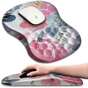 Ergonomic Mouse Pad with Wrist Rest Support, Massage Design Mouse pad Relief Carpal Tunnel Pain, Entire Memory Foam Non-Slip Mouse Pad, Computer Mouse Pads for Wireless Mouse Pad, Beautiful Flowers