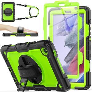 SEYMAC stock Case for Samsung Galaxy Tab A7 Lite 8.7'' with Screen Protector Pencil Holder [360 Rotating Hand Strap] &Stand, Drop-Proof Case for Samsung A7 Lite 2021 SM-T220/T225/T227, Green/Black