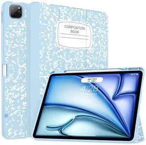 Soke Case for iPad Air 13 Inch (M3/M2,2025-2024), iPad Pro 12.9" 6th/5th Generation with Pencil Holder(2021 2022 Release)-[Apple Pencil Charging + Auto Wake/Sleep] Soft Back Cover, Book Ice Blue