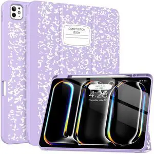 Soke for New iPad Pro 13 Inch Case (M4, 2024 Release), with Pencil Holder Trifold Stand Shockproof [Support Apple Pencil Charging + Auto Wake/Sleep], Soft TPU Back Cover, Book Lilac