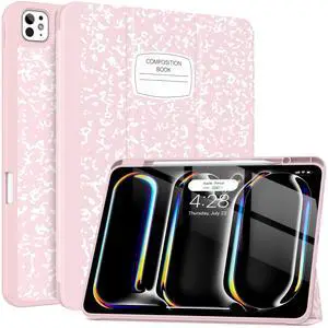 Soke for New iPad Pro 13 Inch Case (M4, 2024 Release), with Pencil Holder Trifold Stand Shockproof [Support Apple Pencil Charging + Auto Wake/Sleep], Soft TPU Back Cover, Book Pink