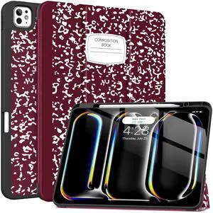 Soke for New iPad Pro 13 Inch Case (M4, 2024 Release), with Pencil Holder Trifold Stand Shockproof [Support Apple Pencil Charging + Auto Wake/Sleep], Soft TPU Back Cover, Book Wine