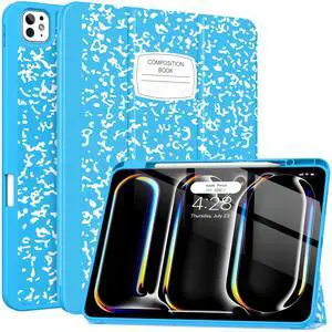 Soke for New iPad Pro 13 Inch Case (M4, 2024 Release), with Pencil Holder Trifold Stand Shockproof [Support Apple Pencil Charging + Auto Wake/Sleep], Soft TPU Back Cover, Book Blue