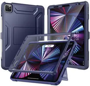 Soke Case for iPad Pro 11 Inch 2022/2021/2020/2018/iPad Air 5th/4th Generation,Built-in Screen Protector - Support 2nd Apple Pencil Charging - Heavy Duty Rugged Protective Kickstand Case - Navy