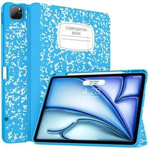 Soke Case for iPad Air 13 Inch (M3/M2,2025-2024), iPad Pro 12.9" 6th/5th Generation with Pencil Holder(2021 2022 Release)-[Apple Pencil Charging + Auto Wake/Sleep] Soft Back Cover, Book Blue