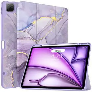 Soke for iPad Air 13 Inch Case (M3/M2) 2025/2024, iPad Pro 12.9 Case 6/5th Generation with Pencil Holder(2021 2022 Release)-[Apple Pencil Charging + Auto Wake/Sleep], Lilac Marble