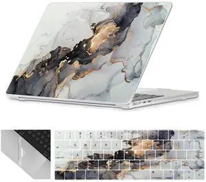 Se7enline Compatible with MacBook 15 inch Case Model A1707 A1990 for 2019 2018 2017 2016 15-inch Macbook Pro Touch Bar Laptop Hard Shell Case&Keyboard Cover Skin&Touchpad Protector,Ink Gold Sand
