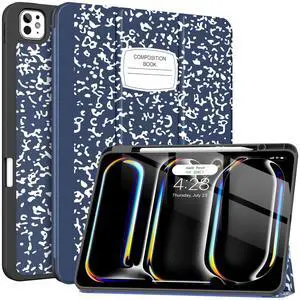 Soke for New iPad Pro 13 Inch Case (M4, 2024 Release), with Pencil Holder Trifold Stand Shockproof [Support Apple Pencil Charging + Auto Wake/Sleep], Soft TPU Back Cover, Book Navy