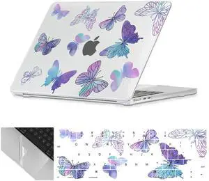 Se7enline Compatible with MacBook 15 inch Case Model A1707 A1990 for 2019 2018 2017 2016 15-inch MacBook Pro Touch Bar Laptop Hard Shell Case&Keyboard Cover Skin&Touchpad Protector,Purple Butterfly
