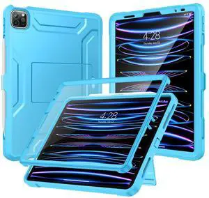 Soke Case for iPad Pro 11 Inch 2022/2021/2020/2018/iPad Air 5th/4th Generation,Built-in Screen Protector - Support 2nd Apple Pencil Charging - Heavy Duty Rugged Protective Kickstand Case - Blue