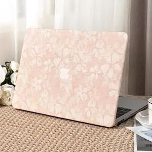 Seorsok Compatible with MacBook Pro 13 inch Case M2 2023,2022,2021-2016 A2338 M1 A2251 A2289 A2159 A1989 A1708 A1706,Leaves Printed Leather Plastic Hard Shell Case with Keyboard Cover,Pink