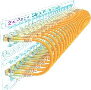 Sokqovt Cat6a Patch Cables Slim 3ft (24 Pack), Flexible Cat6 Ethernet Cable 10G 550MHZ, 28AWG Pure Copper Cat6 for Network Cabinet, Orange