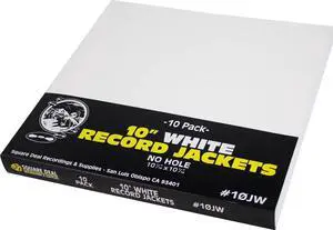 Square Deal Recordings & Supplies (10) 10" Record Jackets - White (Glossy Finish) - Without Center Hole