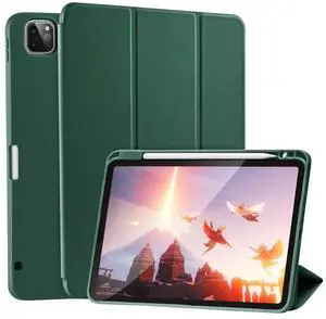 SIWENGDE Cases for iPad Pro 12.9 Case 6th/5th/4th Generation (2022/2021/2020) with Pencil Holder [Apple Pencil Wireless Charging] Soft TPU Smart Tri-fold Stand Protective Cover(Midnight Green)
