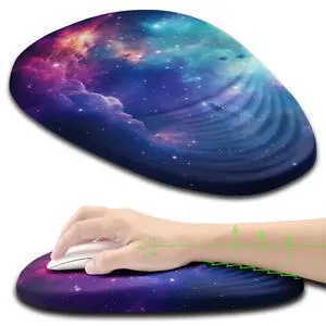 Armanza Ergonomic Mouse Pad Wrist Support, Mouse Pad with Wrist Rest, Entire Memory Foam & Non-Slip PU Base MousePads with Stepped-Wedge Design for Pain Relief, Desk, Office, Home, Galaxy