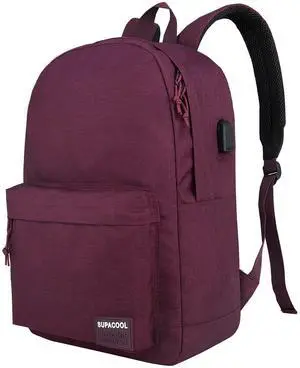 SUPACOOL Casual Laptop Backpack for Men and Women, Backpack for College, USB Charging Port, Lightweight Pack Back(Burgundy Red)