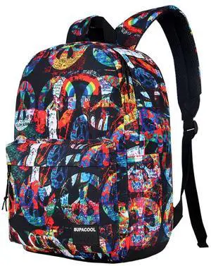 SUPACOOL Casual Laptop Backpack for Men and Women, School Backpack for Boys and Girls, College Bookbag, USB Charging Port, Lightweight Back Pack(Peace)