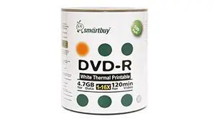 Smartbuy 100-disc 4.7gb/120min 16x DVD-R White Thermal Hub Printable Blank Media Recordable Disc