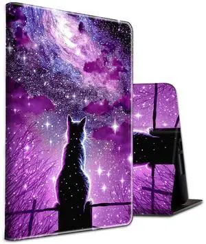 Fire HD 10 & 10 Plus Tablet (13th/11th Generation, 2023/2021 Release) 10.1",Shockproof Slim PU Leather Stand Cover with Auto Sleep/Wake for Fire HD 10 2021/2023,Hipster Cat Galaxy