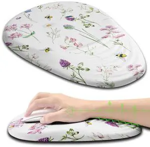 Armanza Floral Ergonomic Mouse Pad Wrist Support, Pretty Flowers Mouse Pad with Wrist Rest, Foam Massage Design & Non-Slip PU Base MousePads for Pain Relief, Desk, Office, Home