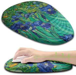 Armanza Ergonomic Mouse Pad Wrist Support, Floral Mouse Pad with Wrist Rest, Non-Slip PU Base MousePads with Foam Massage Design for Pain Relief, Desk, Office, Home, Van Gogh Flower