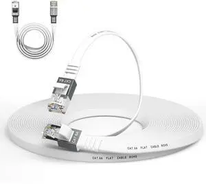 Cat 6a Ethernet Cable 100 Ft,Durable Flat Internet Network LAN Cable with 1.5Ft Short Patch Cord, Slim High Speed Gigabit Computer Wire with RJ45 Connectors, Faster Than Cat6/Cat5e/Cat5 Cable - White