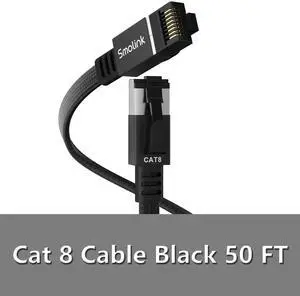 Smolink Cat 8 Flat Ethernet Cable Nylon Braided 50 ft + Cat 8 Flat Ethernet Cable White 20 ft