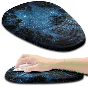 Armanza Mouse Pad Wrist Support, Ergonomic Mouse Pad with Wrist Rest, Memory Foam Massage Design & Non-Slip PU Base MousePads for Pain Relief, Desk, Office, Home, Blue Sky Tree
