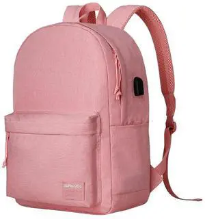 SUPACOOL Casual Laptop Backpack for Men and Women, Backpack for College, USB Charging Port, Lightweight Pack Back(Pink)
