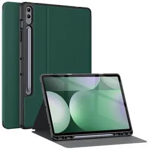 Soke Galaxy Tab S10+ /S9+ /S9 FE Plus Case with S Pen Holder- Shockproof Smart Folio Stand Case, Soft TPU Back Cover for Samsung Galaxy Tablet S10 Plus 12.4 Inch, Midnight Green