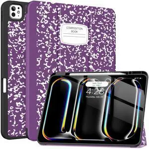 Soke for New iPad Pro 13 Inch Case (M4, 2024 Release), with Pencil Holder Trifold Stand Shockproof [Support Apple Pencil Charging + Auto Wake/Sleep], Soft TPU Back Cover, Book Violet