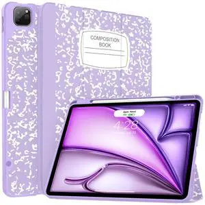 Soke Case for iPad Air 13 Inch (M3/M2,2025-2024), iPad Pro 12.9" 6th/5th Generation with Pencil Holder(2021 2022 Release)-[Apple Pencil Charging + Auto Wake/Sleep] Soft Back Cover, Book Lilac