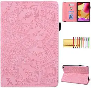 Case for  Fire Max 11 (2023), Techcircle Stylish Mandala Embossed PU Leather Folio Stand Soft TPU Back Cover Slim Lightweight Elastic Band Protective Case with Pen Holder & Card Slots, Pink