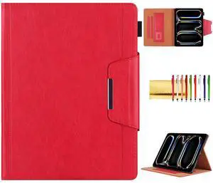 Folio Case for iPad Pro 11-inch (M4) 2024 (5th Gen), Techcircle Anti-Slip Stand PU Leather Soft TPU Back Magnetic Smart Cover with Pencil Holder + Card Slots + Front Pocket, Auto Sleep/Wake, Red