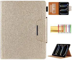 Glitter Case for iPad Pro 11-inch (M4) 2024 5th Generation, Techcircle Folio Stand Smooth Bling PU Leather Soft TPU Back Smart Cover with Pencil Holder & Card Pocket, Auto Sleep/Wake, Shiny Gold