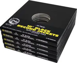 (10) 10" Record Jackets - Black (Glossy Finish) - with Hole
