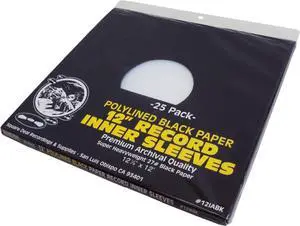 (25) 12" Premium Black Polylined Record Inner Sleeves - Archival Quality, Heavyweight Paper & Plastic #12IABK