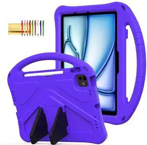 Kids Case for iPad Pro 11-inch (M5) 2025/(M4) 2024, Air 11" M3/M2 Case with Pencil Holder, Techcircle Lightweight Shockproof EVA Foam Handle Stand Anti-Slip Grip Rugged Cover, Purple