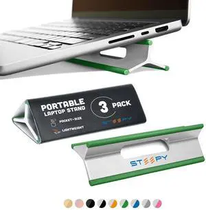 Steepy Portable Laptop Stand for Desk 3 Heights Computer Stand for Laptop Riser  Ergonomic Soporte para Laptop Base  Computer Holder & Elevated Lifter for Travel, Home Office, Projector Riser or DJ
