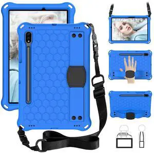 Bumper Case for Samsung Galaxy Tab S9 FE/S9/S8/S7 11", Techcircle Shockproof [Elastic Hand Strap] Stand EVA Foam Protective Case w/Shoulder Strap Kids Cover for Tab S7/S8/S9/S9 FE SM-X510/X710, Blue