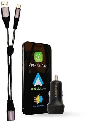 Car and Driver Infotainment Data Cable Kit for Cars -12V Fast Charger, Data Cable for Apple CarPlay, Android Auto, USB C Fast Charging Terminal, USB A Data Transfer, Car Accessories